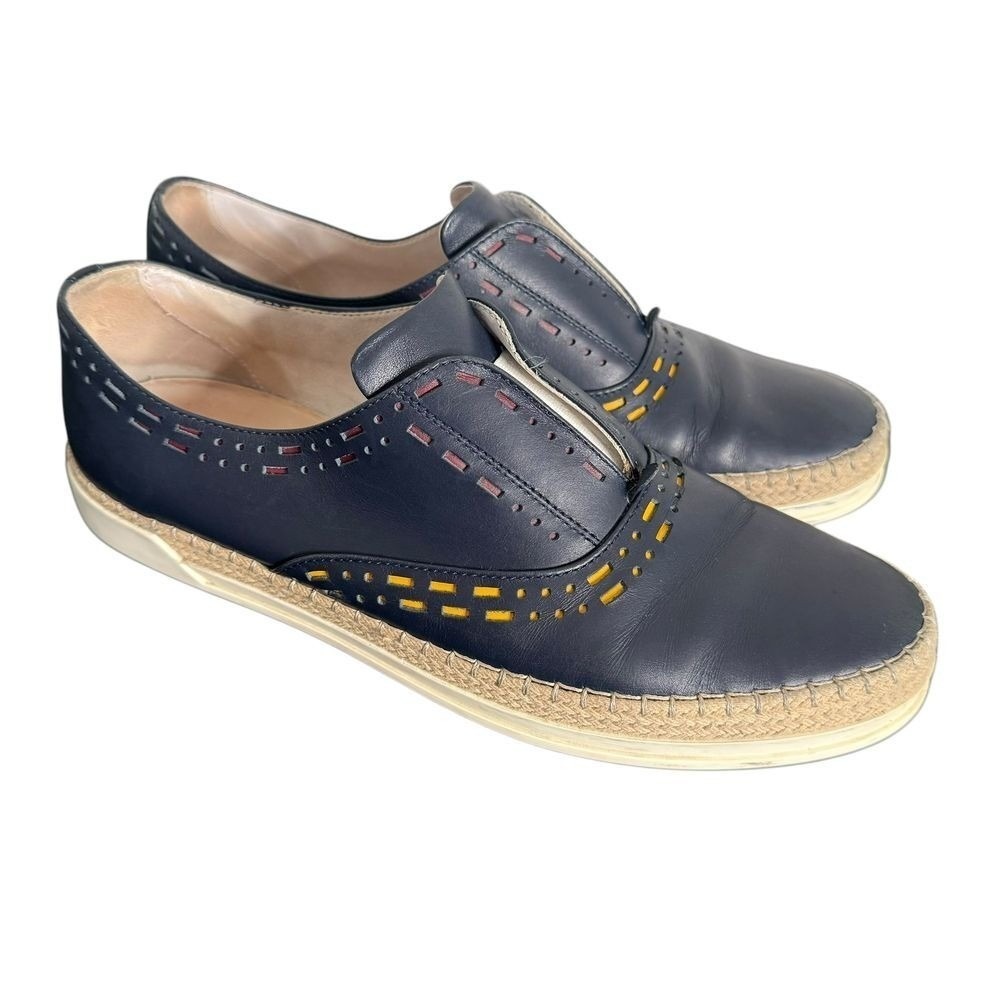 TODS Gabriela Hearst Love Shoe Blue Leather Espadrille Brogue Loafers Women 10.5